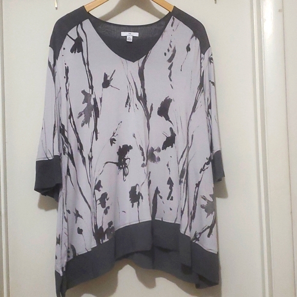 H Halston LLILK Lounge Grey/ Black Lilly Flower Chiffon Trimmed Pants Set Sz S/P - Picture 2 of 11